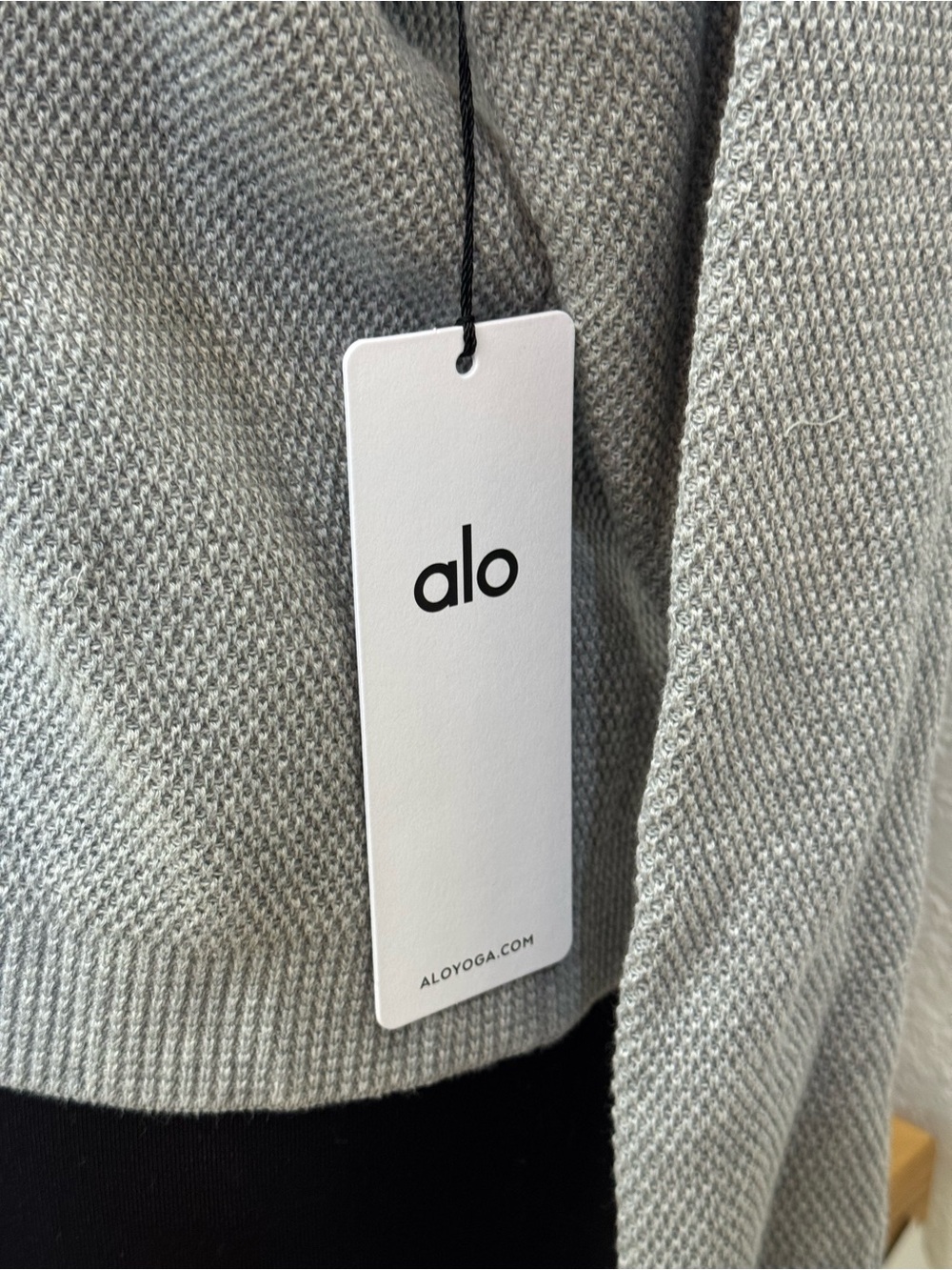 ALO tennis club sweater knit cardigan in grey and white - Picture 6 of 10